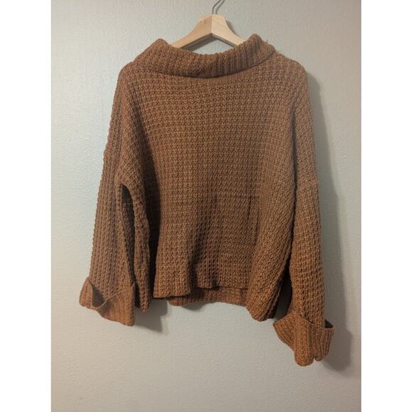 Goodnight Macaroon 'Retta' Cognac Ribbed Cropped‎ Turtleneck Sweater Womens L - Picture 1 of 7
